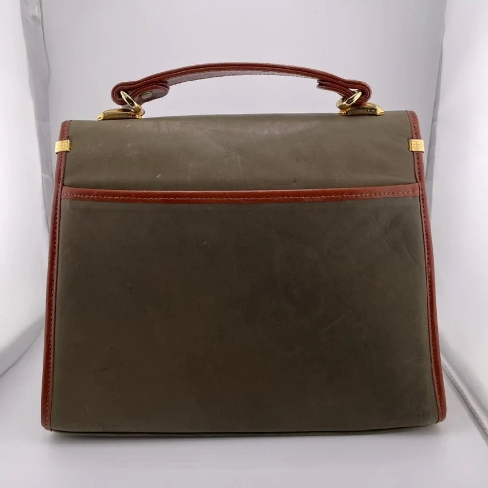 Vintage Emuri Australia Olive Green Leather Satchel Top Handle Bag